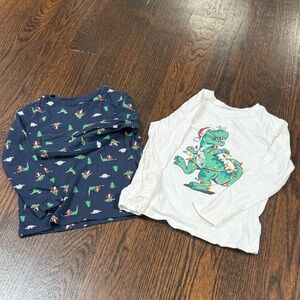 Old Navy holiday tops size 5t Cream Dinosaur Graphic and Santa riding Dino